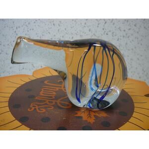 Hand Blown Art Glass Polar Bear Clear w/blue Stripes Paperweight